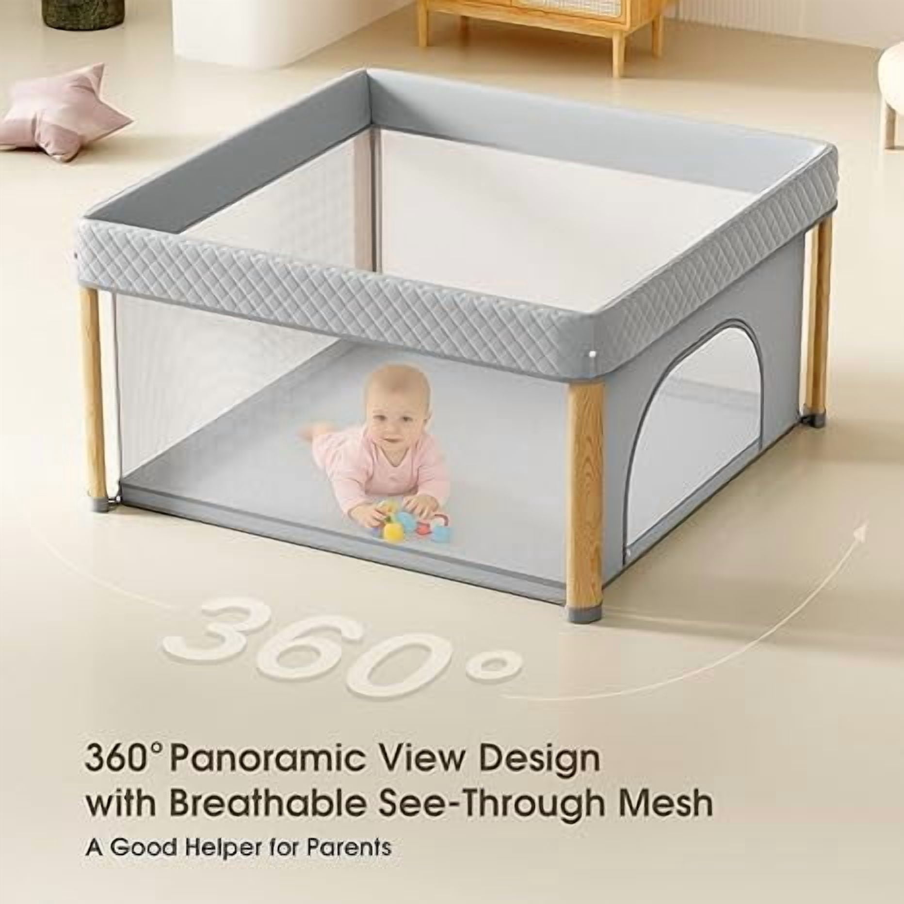 51"x51"x27" One Step Foldable Playpen with Mat for Babies Boys & Girls, Large Playard with Storage Bag for Infant Toddler Indoor Outdoor Use
