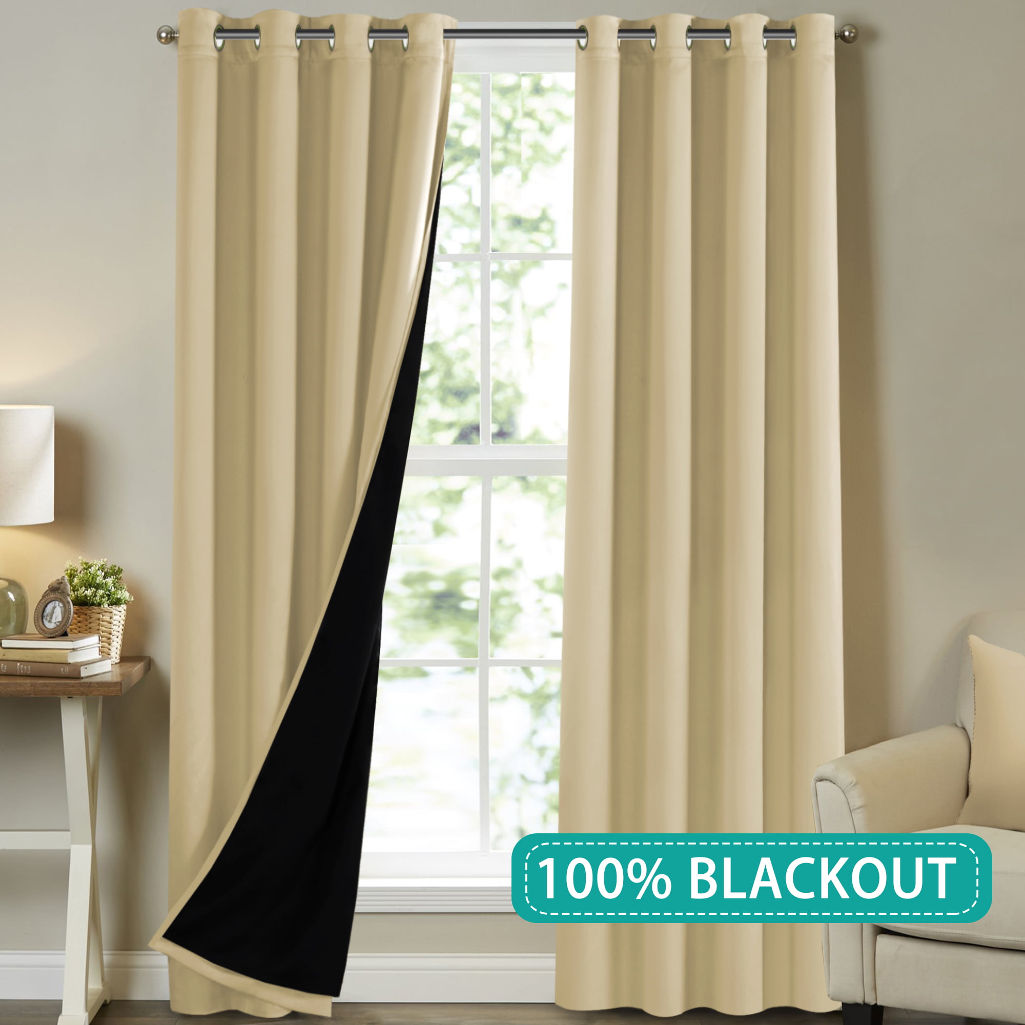 Completely 100% Blackout Curtains 96 Length Thermal Insulated Faux Silk Lined 