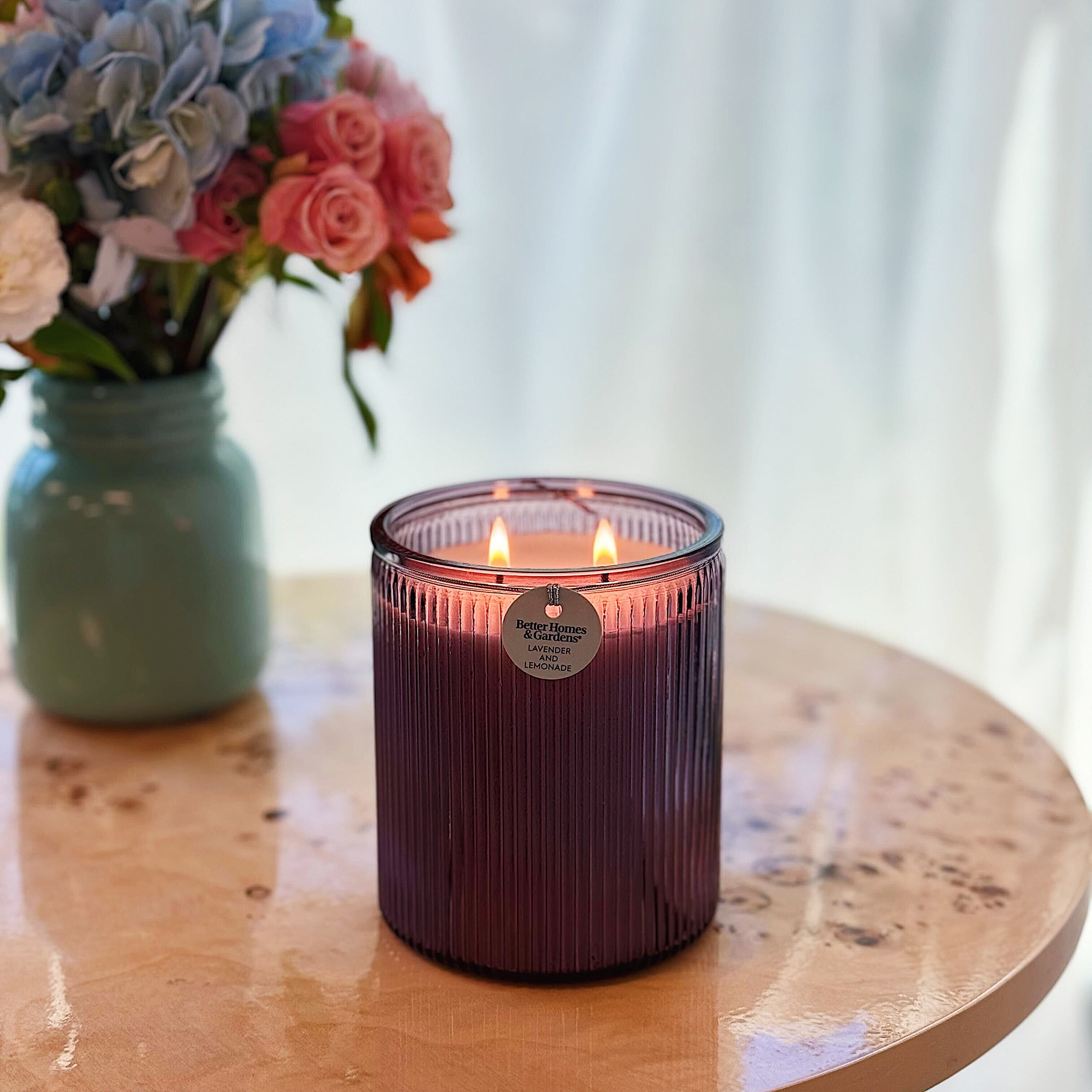 Better Homes & Gardens Lavender and Lemonade Scented 2-Wick 17.1oz Ribbed Jar Candle