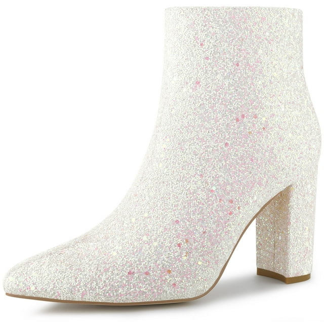 Unique Bargains Bottines Chelsea à Paillettes pour Femmes à Bout Pointu à Talon Bloc