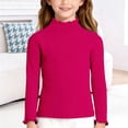 thumbnail image 2 of Ticikt Girls Lettuce Edge Neck Long Sleeve Slim Fit T-Shirt Tops Lightweight Knit Tee,Color:Hot Pink, 2 of 4