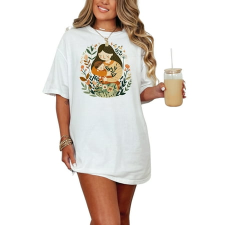 Cute Mother and Child T-Shirt, Adorable Mommy and Baby Art Tee, Unique Family Graphic Shirt, Motherhood and Parenting Gift Idea, White Comfort Colors T-Shirt, Small