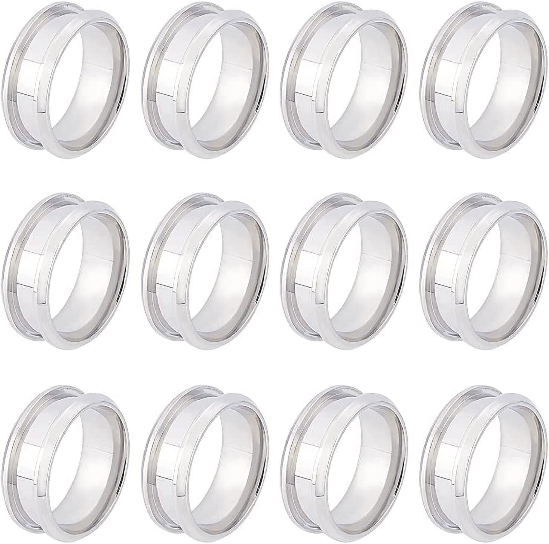 1Box/18pcs 6 Sizes Blank Core Ring Electrooresis Black Stainless Steel  Finger Ring With Velvet Pouches Hypoallergenic Inlay Ring Round Grooved  Empty R
