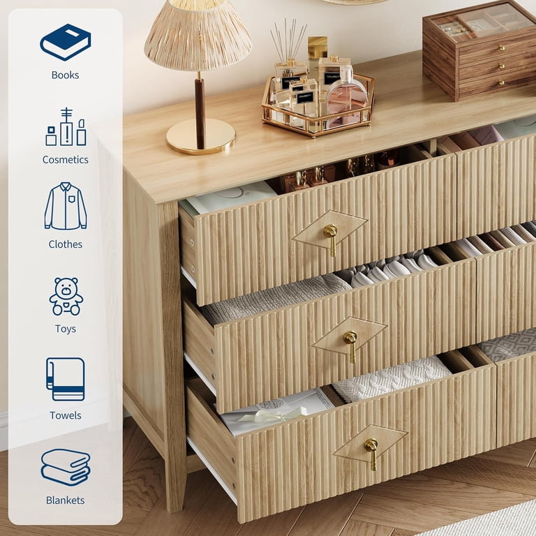 Garvee Fluted Dresser 54 Inch Wide, 6-Drawer Wood Dresser for Bedroom,  Modern Chest of Drawers, Storage Organizer Cabinet for Living Room,  Hallway, ...