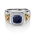 thumbnail image 3 of Gem Stone King Men's 925 Silver and 10K Yellow Gold Blue Sapphire and White Lab Grown Diamond Ring (3.08 Cttw, Gemstone Birthstone) | Size 7, 3 of 6