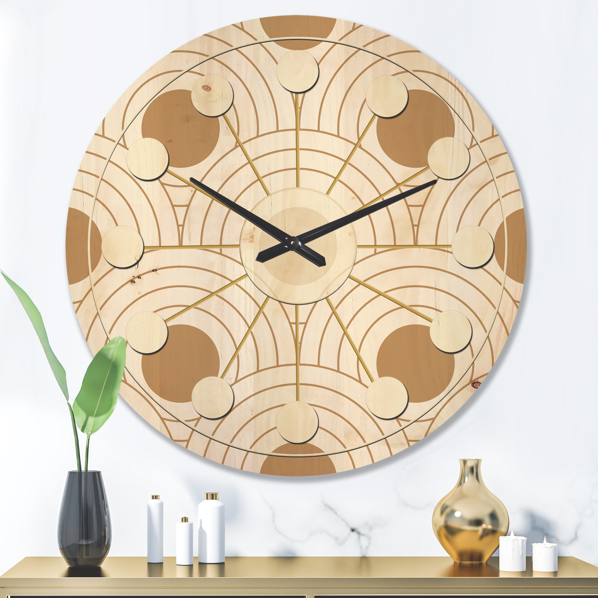 Designart 'Circular Retro Pattern Design' Mid-Century Modern Wood Wall Clock