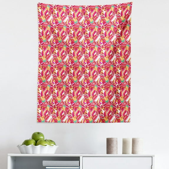 Floral Tapestry, Abstract Blossoms with Vibrant Striped Petals Hand Drawn Style Gentle Spring Art, Fabric Wall Hanging Decor for Bedroom Living Room Dorm, 5 Sizes, Multicolor, by Ambesonne