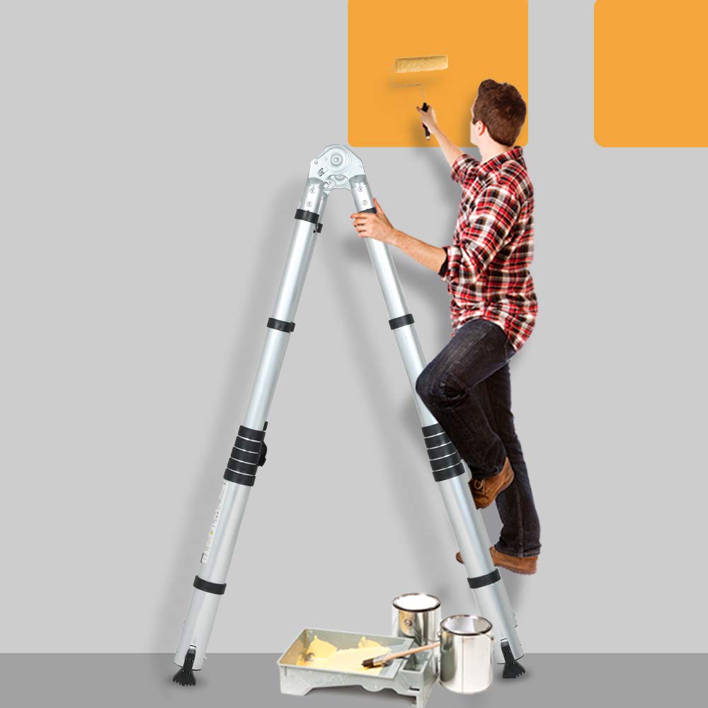 SUNCOO 16.5FT Telescoping Ladder Lightweight, Anti-Slip Aluminum Collapsible Extension Ladder, Quick Button Retraction Multi-Purpose Telescopic Ladders Compact Attic Ladder, 330lbs Max Capacity - image 4 of 9