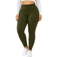 thumbnail image 3 of Plus Size Leggings for Women, High Waisted Black Super Soft Yoga Pants with Pockets, Petite to Plus Size Womens Leggings Non See Through, Workout Running Daily | TruHer,Army Green L, 3 of 9