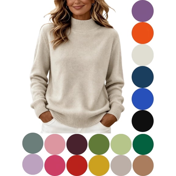 Women's Mock Neck Sweatshirt Sweater Long Sleeve Loose Comfy Soft Knit Pullover Casual Basic Tops