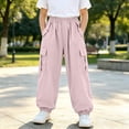 thumbnail image 2 of Splozh Cargo Pants for Girls Kids Teens Drawstring High Waisted Straight Leg Loose Trousers with Multi Pockets Girls Cargo Jogger Pants,Light Pink,11-12 Years, 2 of 5