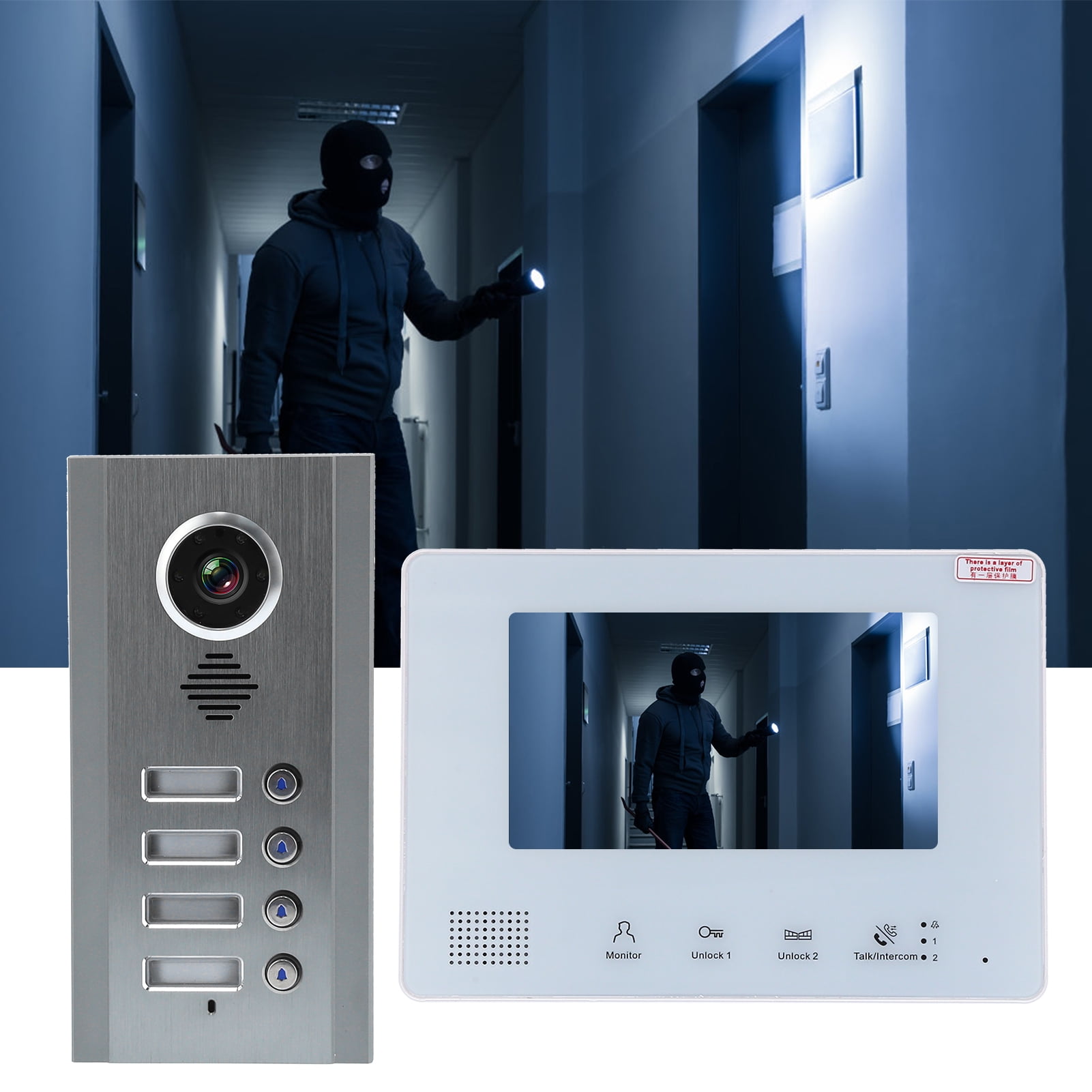 1080P HD Video Doorbell Intercom System IR Night Door Phone Entry Kit 4x Monitor 