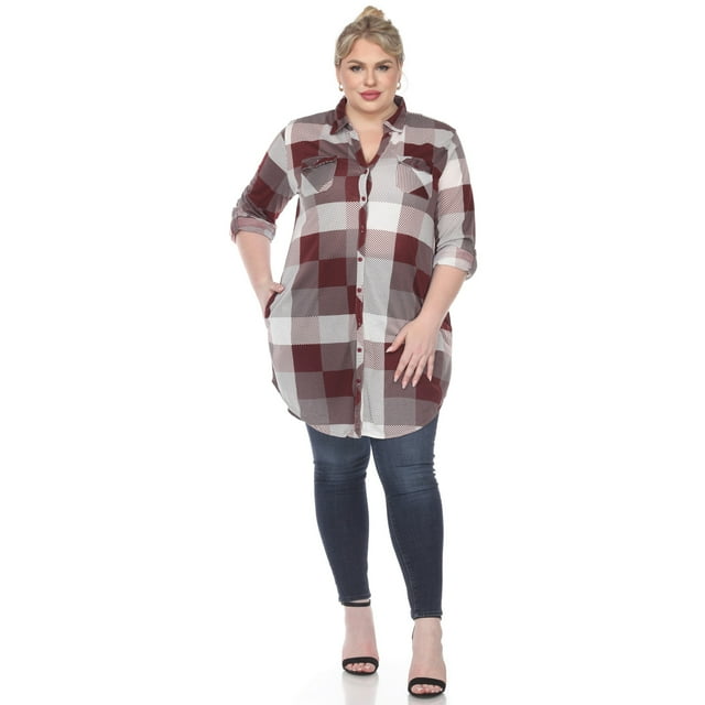 White Mark Chemise Tunique à Carreaux Buffalo pour Femme à Manches 3/4