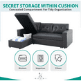 Comfy Naomi Home Laura Reversible Sleeper Sectional Sofa, Bed for Small Apartment, Dark Gray Air