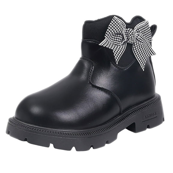 Girls Toddler Bow knot Ankle Boots Kids Slip On Low Chunky Heel Side Zipper Cute Dress Combat Booties