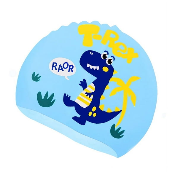 Cute Girl Swimming Cap For Children Kids Waterproof Elastic Silicone Swim Pool Cap Bathing Caps gorro natacion Diving Hat Kids Dinosaur 01 Age 3 to 12