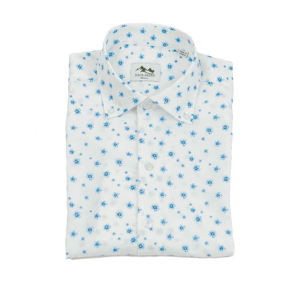 Wear Sierra Top Shelf Cotton Button Down Short Sleeve Shirts White & Blue Flowers