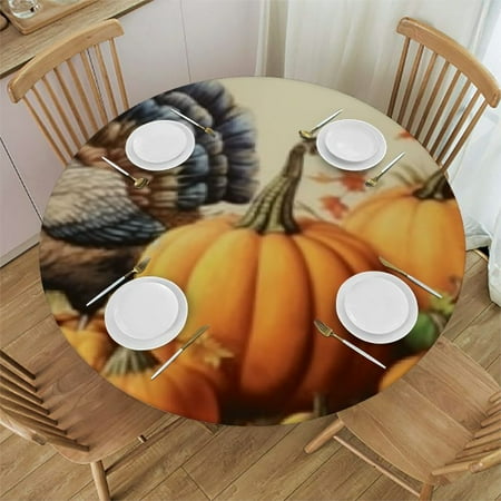 

Orinice Turkey Pumpkins Autumn Round Tablecloth Stain-Resistant & Washable Ideal for Indoor Outdoor Restaurants Weddings Parties Width Single-Sided Printing Thanksgiving Table Cover