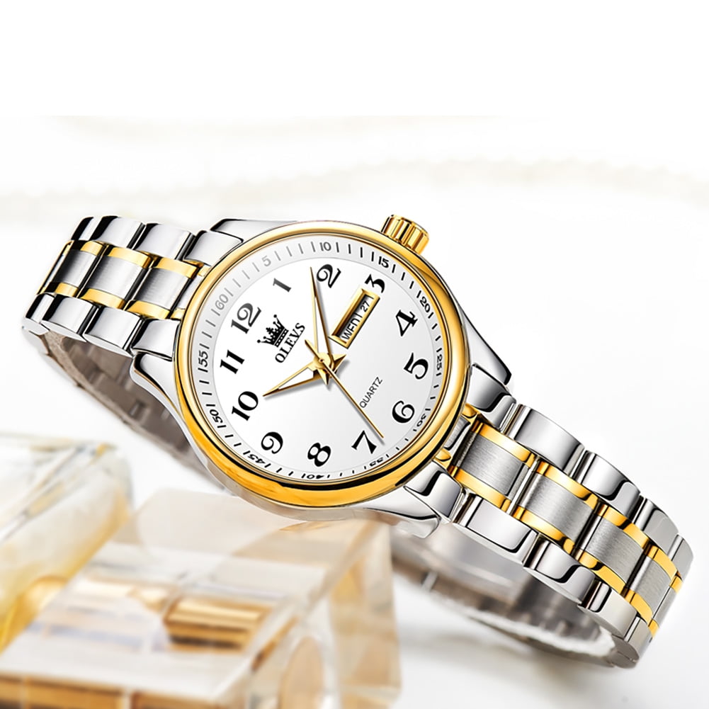 OLEVS Watches for Women Business Dress Two Tone Gold Plated Stainless Steel Analog Quartz Digital Date Waterproof Luminous Ladies Wrist Watches Relojes para Mujer