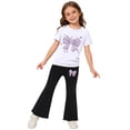thumbnail image 2 of Floleo Girls 2 Piece Outfit Bow Graphic Short Sleeve Tee and Flare Leg Pants Set with Elastic Waist Casual Summer School Playdate Daily Wear, 2 of 5