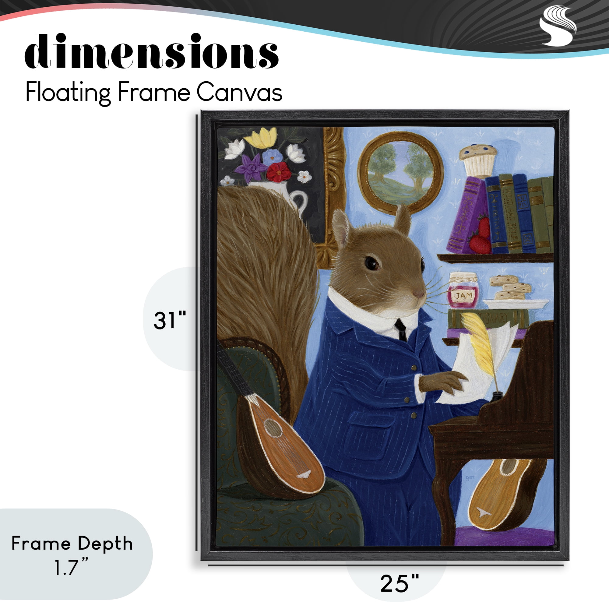 Stupell Industries Gentleman Squirrel Composing Black Framed Floater Canvas Wall Art, design by Gina Matarazzo