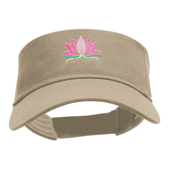 Lotus Flower Motif Embroidered Cotton Twill Visor - Khaki OSFM