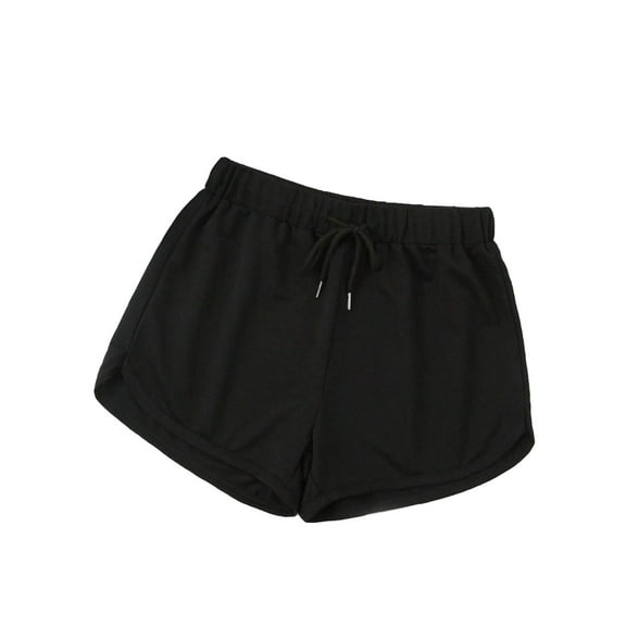 Plus Size Shorts Casual Plain Track Black 1XL (14)
