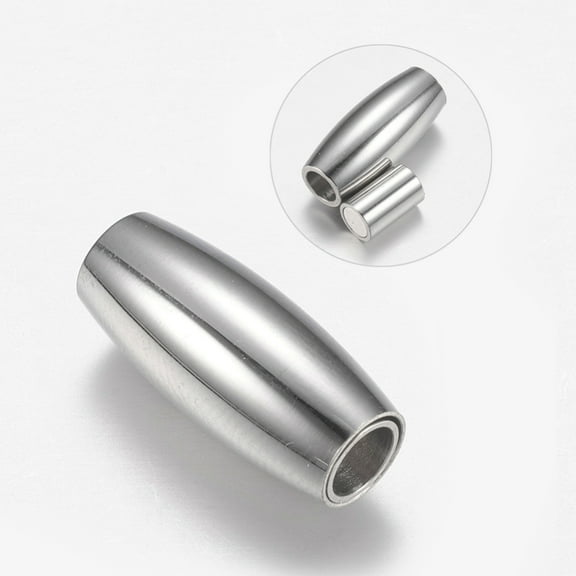 Tarnish Resistant 304 Stainless Steel Magnetic Clasps with Glue-in Ends Oval Stainless Steel Color 18x8mm Hole: 4mm