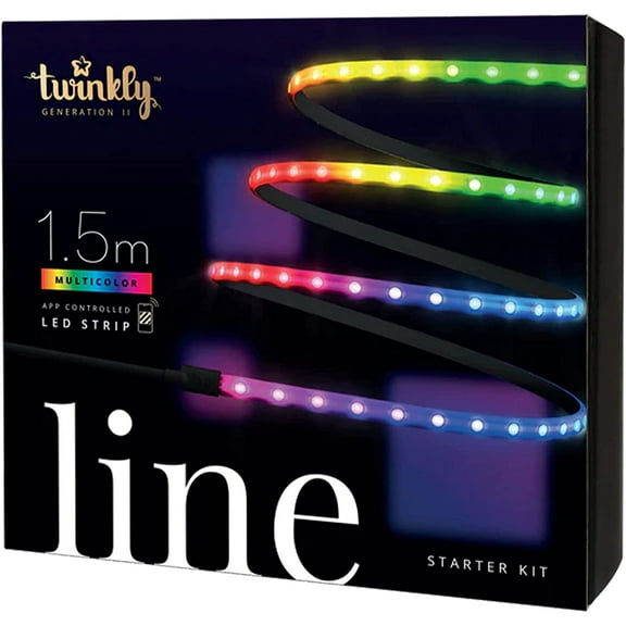 Twinkly Line – Starter Kit App-Controlled Adhesive   Magnetic LED Light Strip with RGB (16 Million Colors) LEDs. Extendable. 5 feet. Black Strip. Indoor Smart Home Decoration Light