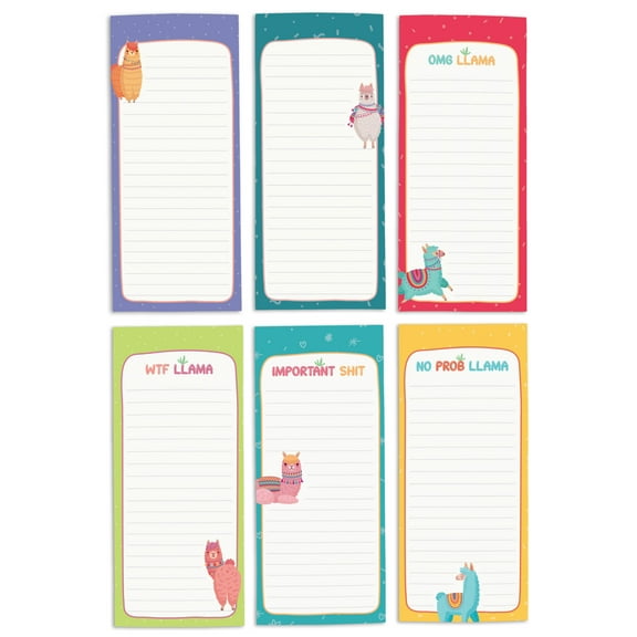 Inkdotpot Pack of 6 Funny Magnetic Dry Erase List For Fridge, Wipe Clean w/ NoStain, Quick Notes Shopping & Grocery List Whiteboard for Fridge, 8.75" x 3.8"(Llama)