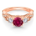 thumbnail image 2 of Gem Stone King 18K Rose Gold Plated Silver Red Created Ruby White Created Sapphire and White Moissanite Engagement Ring for Women (1.53 Cttw, Gemstone July Birthstone, Round 6MM and 3MM, Size 6), 2 of 4