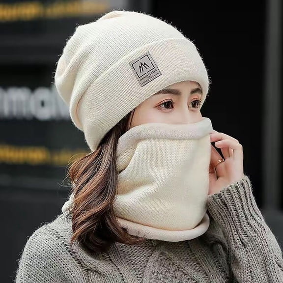 LIZUOJUN Under $4 Winter Beanie Hat and Scarf Set for Women Knit Ear Hat with Neck Warmer Two Piece Cycling Warm Outdoor One Size Beige