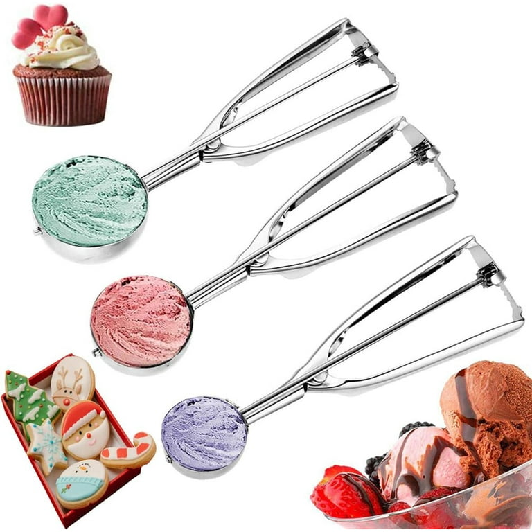 Cookie Scoop Set Cream Scoop with Stainless Steel Ice Trigger Include Small  (16 Inch) Medium (2 Inch) Large (24 Inch) 