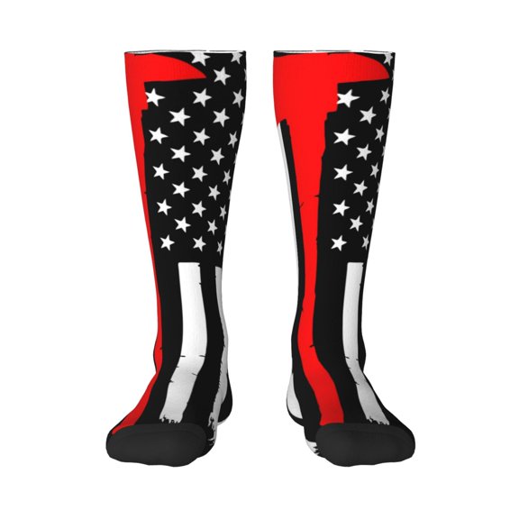 Vsdgher Firefighters USA Flag Print Thigh High Socks Extra Long Stretchy Sock Women Over Knee High Opaque Stocking Daily Wear