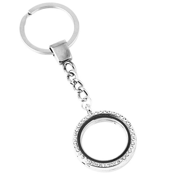 1pc Round Crystal Floating Glass Locket Memory Keychain Keyring