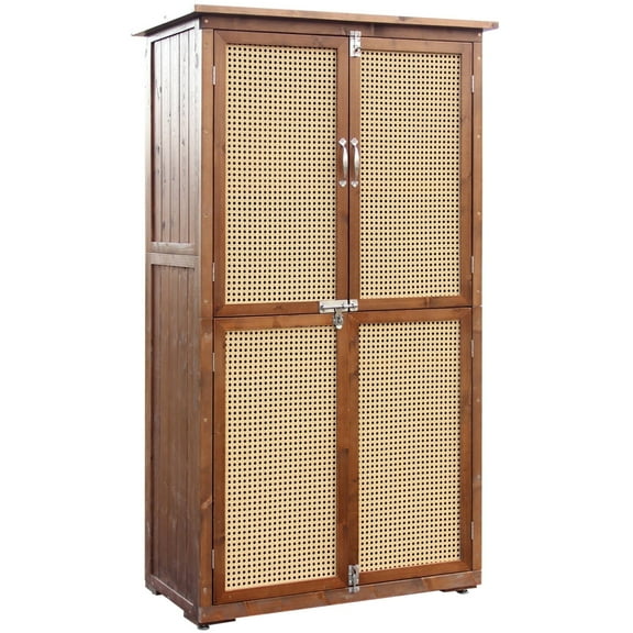 Outdoor Storage Cabinet, Beneouya 60.6" Wooden Garden Shed with 2 Removable Shelves & Waterproof Roof for Garden, Lawn, Patio - Carbonized Black