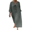 thumbnail image 2 of Ovzne Robes d'Été pour Femmes Robe pour Femme Mode Femmes Décontracté Uni Manches Longues Bouton Poche Robe à Col en V Grande Taille Robe Maxi Manches Longues Liquidation, 2 of 6