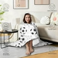 thumbnail image 4 of Wearable Blanket,Gray Soccer Balls Pattern Hooded Wearable Sherpa Blanket for Adults & Teens,Winter Poncho Shawl Wrap Cape Thick Warm,50"x60", 4 of 5