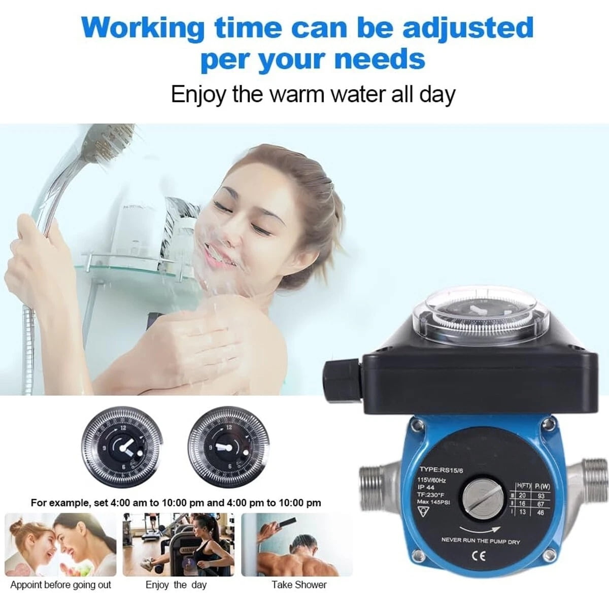 iMeshbean 110V Circulation Pump w/ Timer 10 GPM Hot Water Recirculating Pump for Boiler