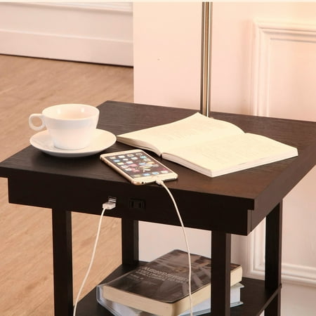 Brightech Madison Nightstand Side Table, Coffee Table With Built In Lamp