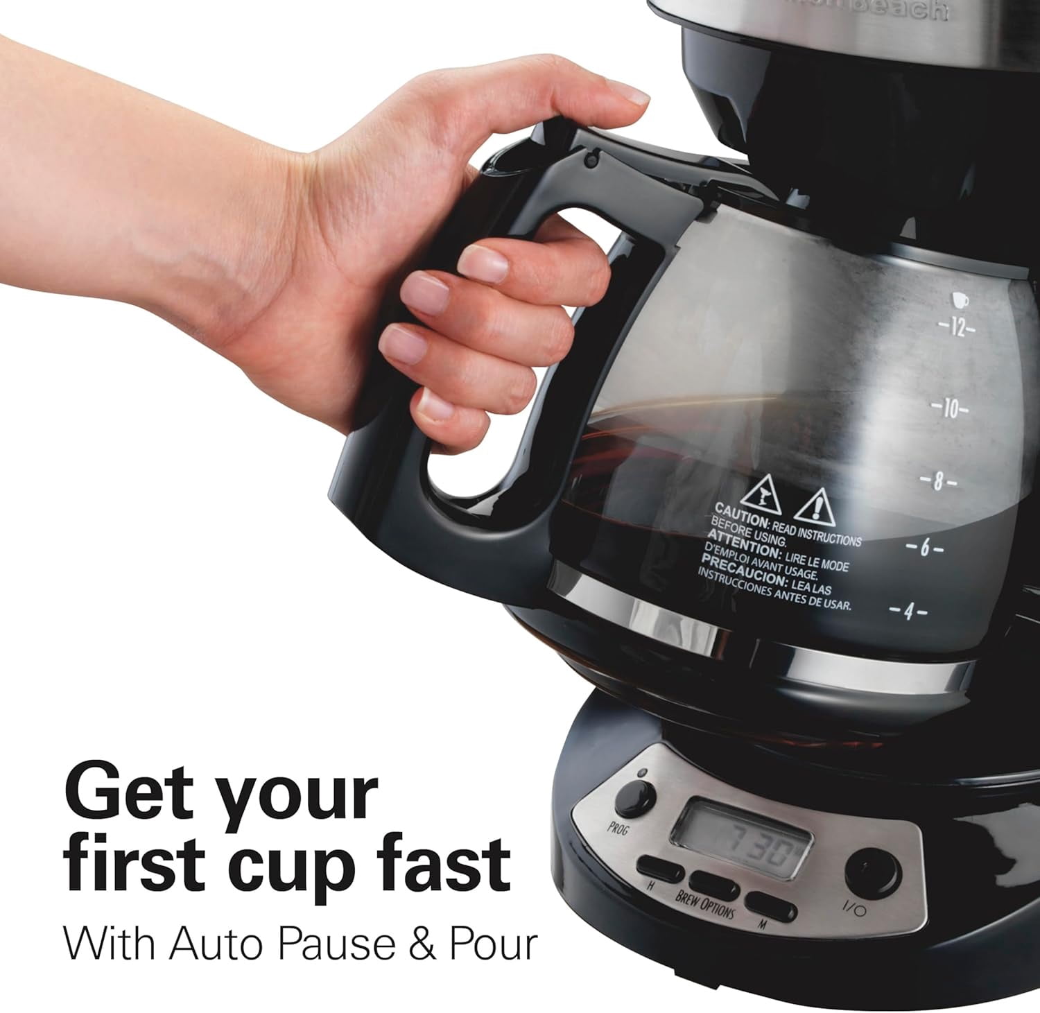 Restored Hamilton Beach 12 Cup Programmable Drip Coffee Maker, Brew Options, Glass Carafe (46299), Black with Stainless Accents (Refurbished)