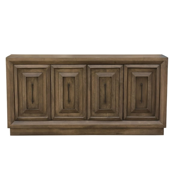 Carved Handcrafted Solid Wood Sideboard with 4 Doors in Brown