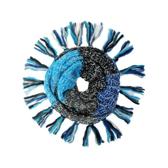 Black & Turquoise Circle Infinity Scarf With Tassel Trim