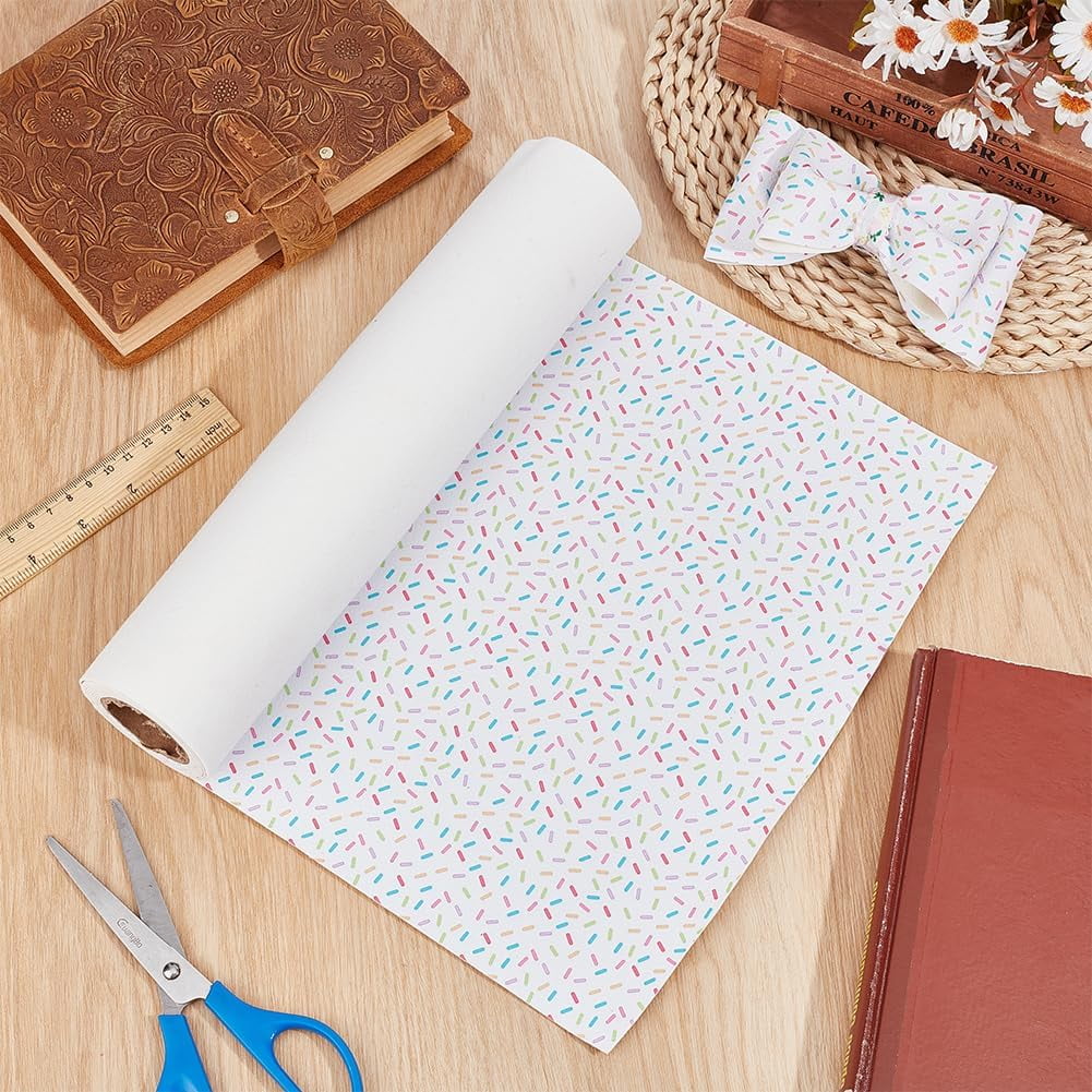 3m/3.3 Yards White Chunky Fabric Roll 11.8 inch Colorful Printed PVC Leather Fabric 1mm Thick Rectangle Imitation Leather Sheet for Hair Bows Jewlery Making DIY Accessories