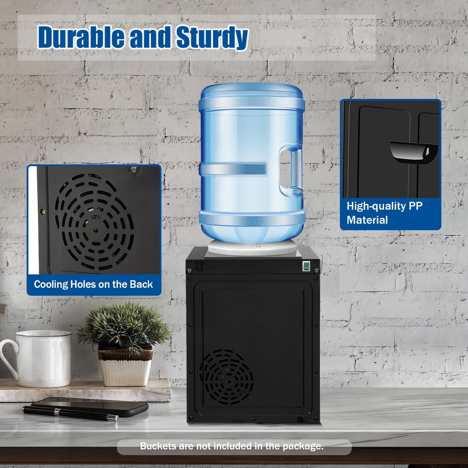 5 Gallon Top Loading Water Cooler Dispenser Countertop Hot+Cold Drinking Machine 110V 90℃/194℉, Need 6-8 Minutes 4.5-18.9L/1.1-4.9gal Water Bottles or Filter Bottles