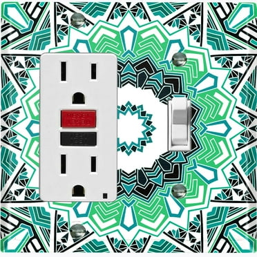 Metal Light Switch Plate Cover Mandala Green White Flower Tile Pattern MDL055
