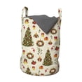 thumbnail image 1 of Christmas Laundry Bag, Fir Tree Garland and Bells Ornaments Xmas Themed Cartoon Seasonal Holiday, Hamper Basket with Handles Drawstring Closure for Laundromats, 13" x 19", Multicolor, by Ambesonne, 1 of 4