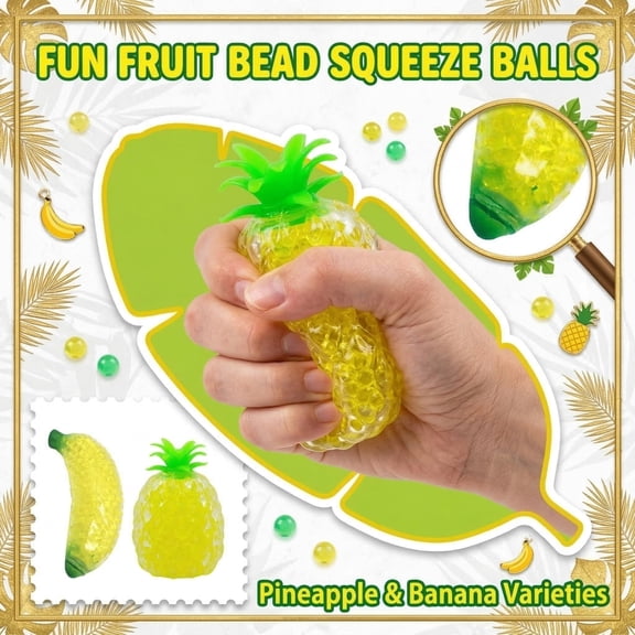 Pineapple Squishy, Sensory Fidget, Stress Ball Fidget, 4X2 In, Yellow Green, SqueezeandSqueeze Sensory Beads, Anxiety Relief Items Fidget, 1 Pc, Office Decor