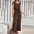 thumbnail image 4 of QATAINLAV Linen Jumpsuits for Women 2025 Summer Ruffle Sleeves Square Neck Rompers Casual Drawstring Waist Wide Leg Overalls with Pockets Coffee S Back to School Prime Sales, 4 of 9