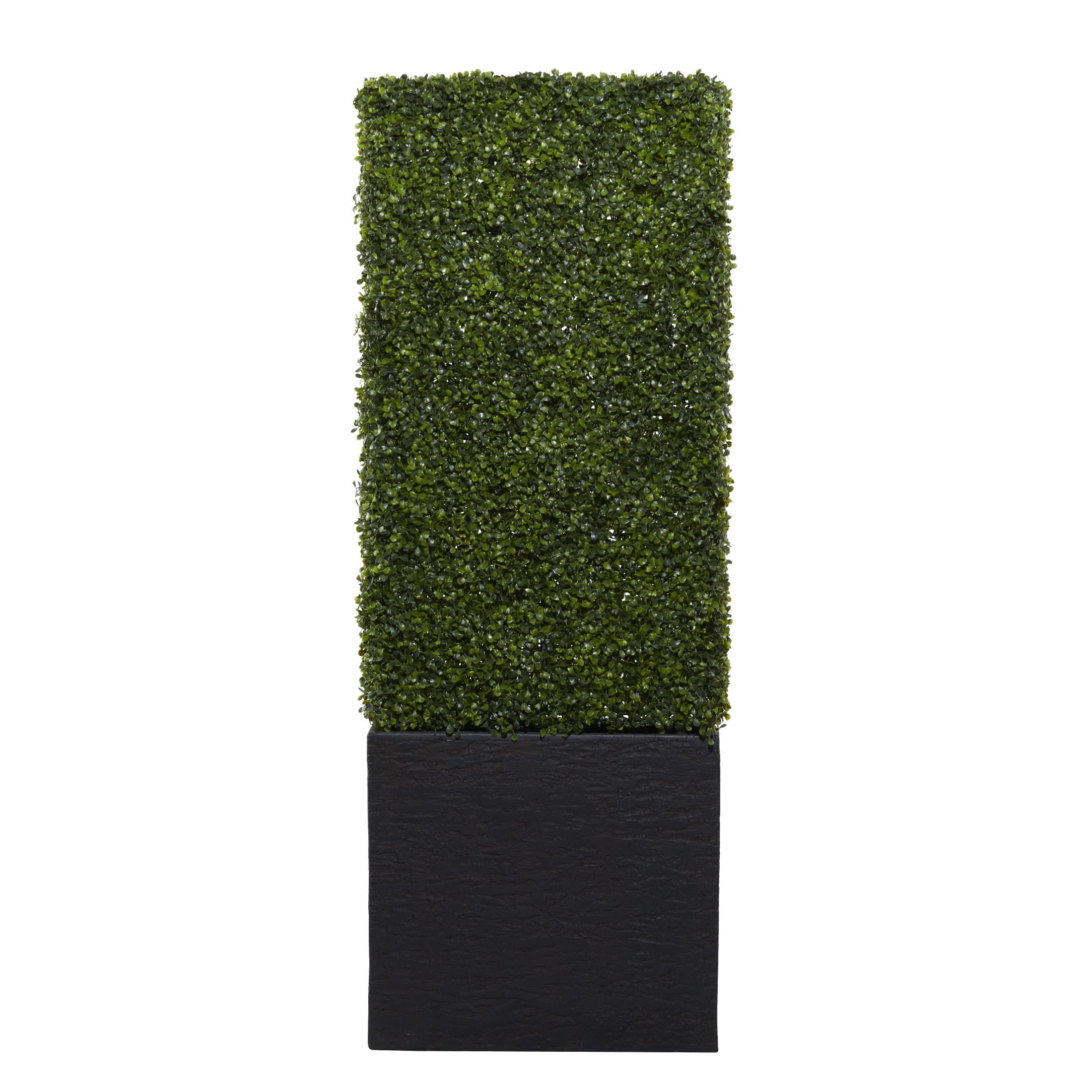 DecMode Green Plastic Contemporary Artificial Boxwood Hedge Topiary with Black Planter Box 22" x 9" x 59"